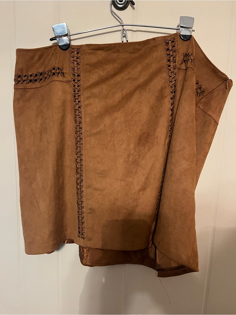 Cato Brown Suede-Effect Mini Skirt with Braided Trim